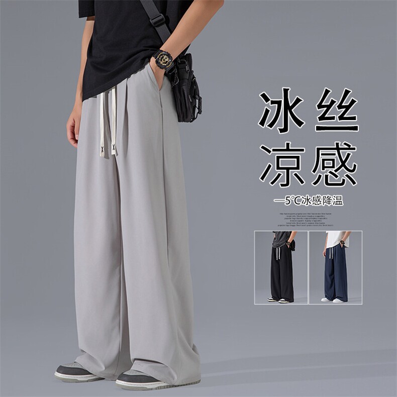 2026春季新款灰墙宽松冰丝长裤M-5XLHK25460-特P19，男装休闲裤，电商A022