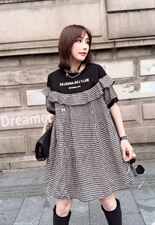 夏季新款黑格子连衣裙，女装连衣裙，恋钱
