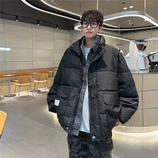 加绒加厚冬款男立领假两件棉衣提问格子保暖面包服棉服MA18P95，男装棉衣，星座1013-1