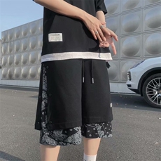夏季假两件短裤男ins潮牌嘻哈腰果花裤子港风宽松五分裤DK522-P28，男装休闲裤，星座1008