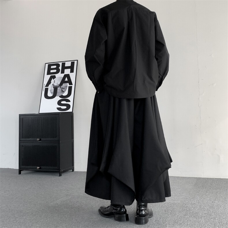春季山本风日系不规则设计裙裤宽松大码九分阔腿裤大摆休闲裤,男装休闲裤,星座909