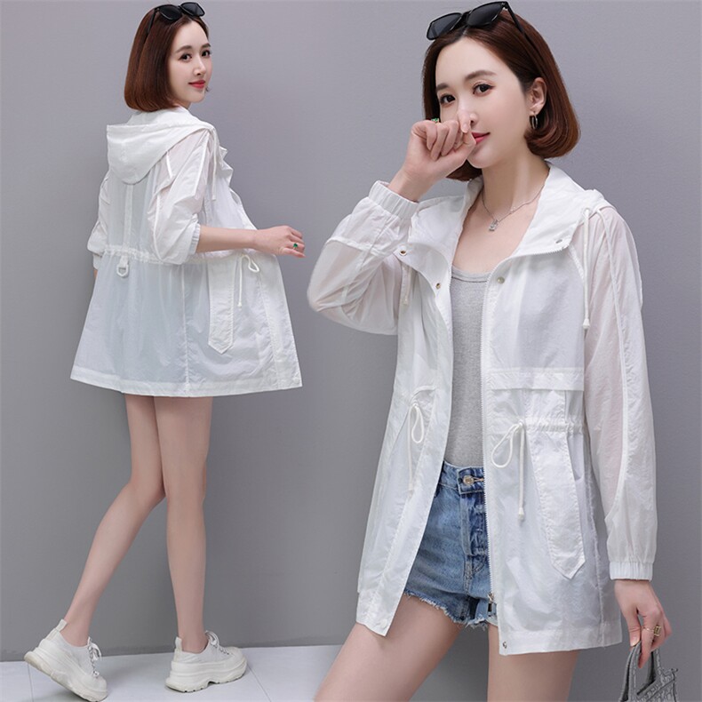 现货冰丝防晒衣女夏季防紫外线开衫防晒服宽松大码长袖连帽薄外套，女装防晒衣，依万里