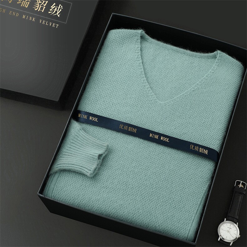 高品质男士V领貂绒衫秋冬新款保暖时尚百搭针织毛衣,男装针织衫/毛衣,冬贝尔貂绒