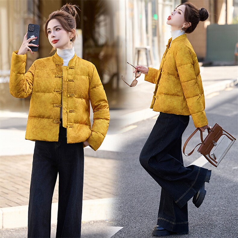 新中式g风羽绒服女2024冬季新款白鸭绒加厚小个子短外套,女装羽绒服,橙子家