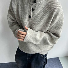 灰色复古亨利领毛衣男秋冬慵懒风cleanfit针织衫外套MF10，男装针织衫/毛衣，星座1116A（原606A-3）