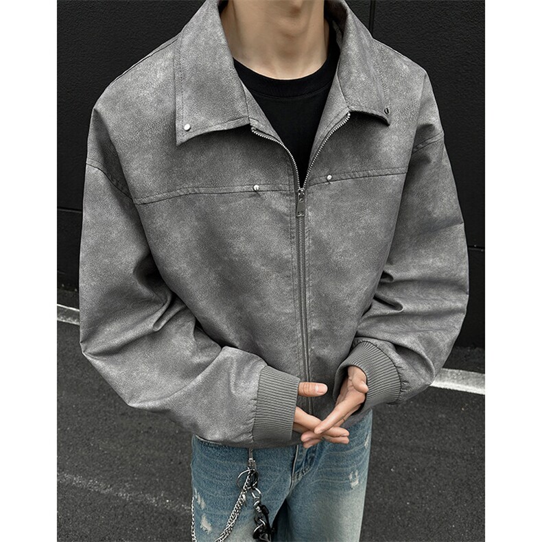 特批P60无差价2025春大码克林菲特痞帅扎染夹克男机车服外套J5201,男装夹克,电商A001-1