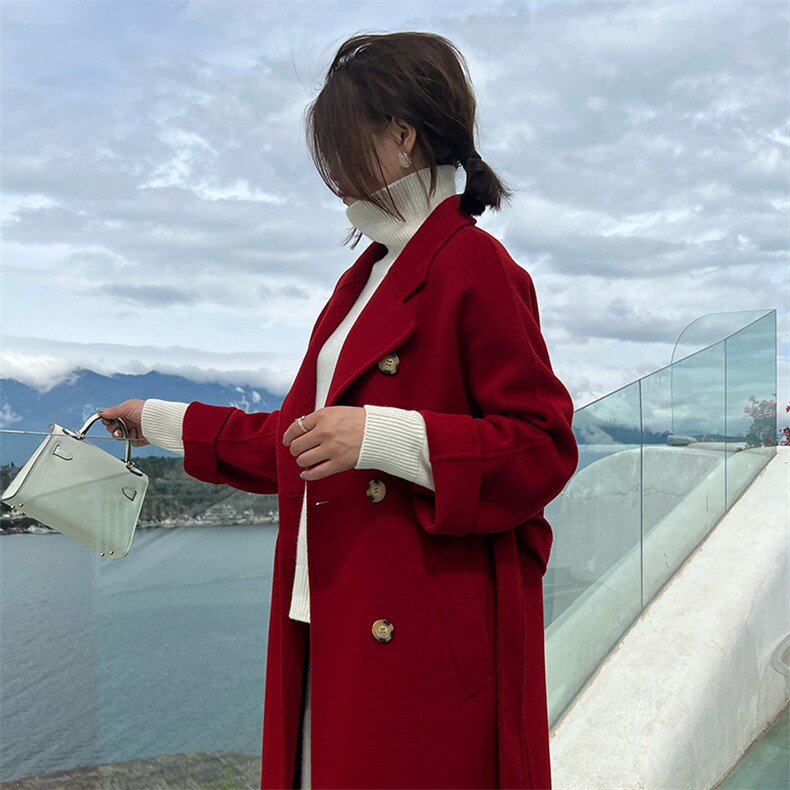 2025年夏季常规中长款长袖一粒扣纯色唐晶款时尚百搭简约大方,女装双面呢大衣,蒙绒特