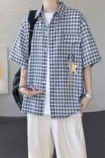 （带配件）CS1151-特批40控78夏季新款男女格子短袖大码男衬衫，男装T恤，电商A059