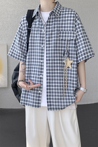 （带配件）CS1151-特批40控78 夏季新款男女格子短袖大码男衬衫图片