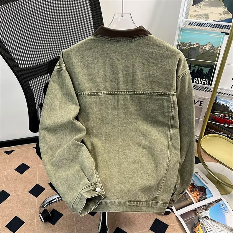 复古水洗牛仔夹克男撞色翻领春季痞帅设计感短款休闲外套,男装工装外套,星座410-6（原星座1304-1）