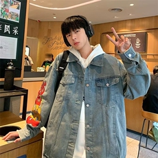 美式大印花情侣装牛仔外套男女2023年春秋宽松上衣insJW042，男装夹克，星座1116A-1（原606A）