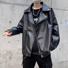 秋季小众高级感立领机车皮衣男宽松垫肩夹克外套潮PU902-2/P68，男装夹克，星座506