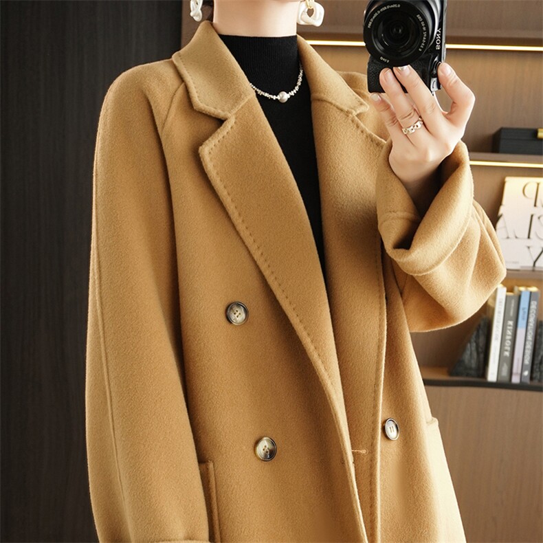 双面羊毛大衣女中长款2024新款秋冬毛呢外套简约大气，女装双面呢大衣，鹿展羊绒大衣