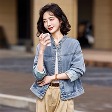 蓝色韩系休闲气质蕾丝拼接牛仔外套女2025早春新款小个子百搭夹克，女装短外套，靓衣阁