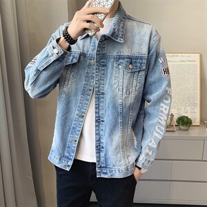JK818-p90-限价138 现货店主风牛仔夹克肥仔量足破洞印花大码图片