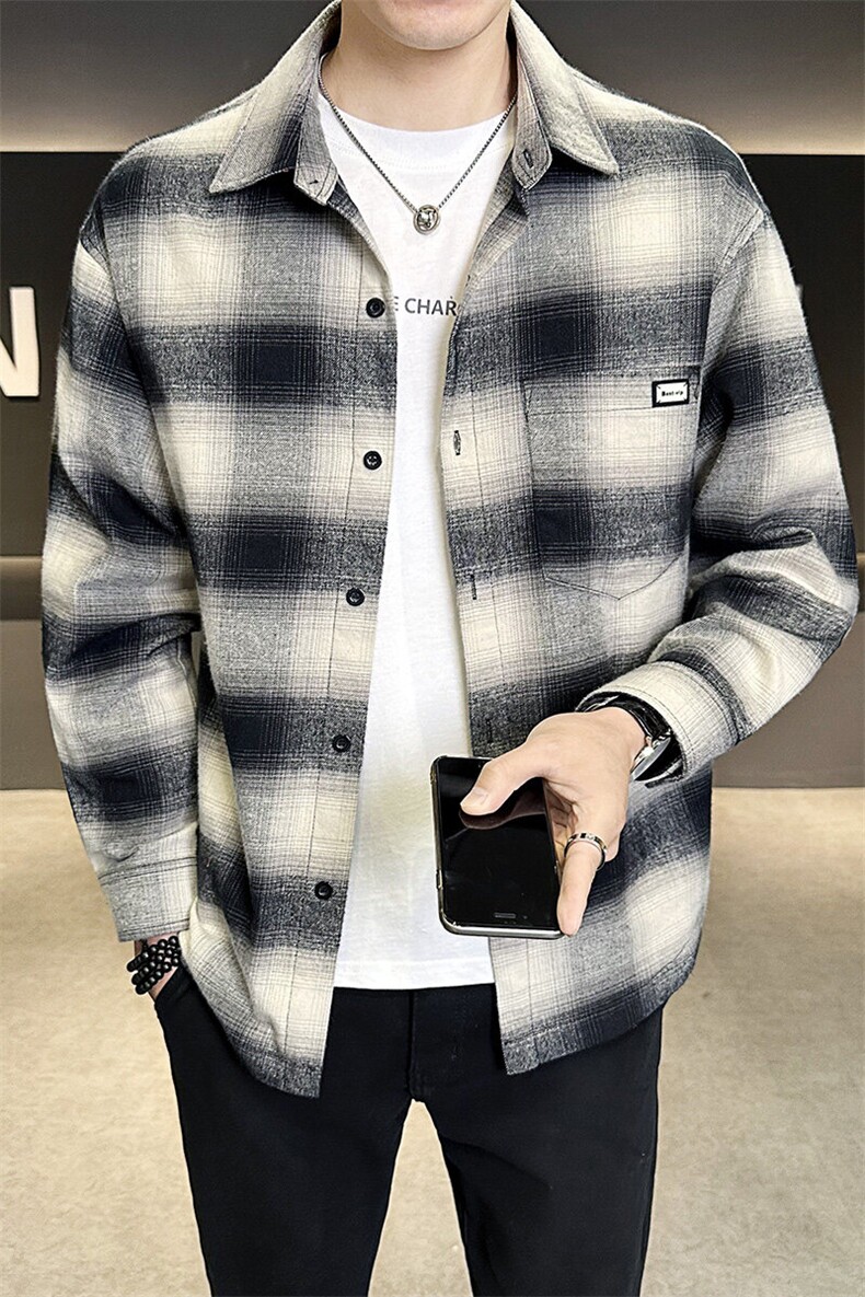 C317-6701-P952025春季新款千鸟格衬衫式夹克薄款情侣外套男,男装夹克,电商C317