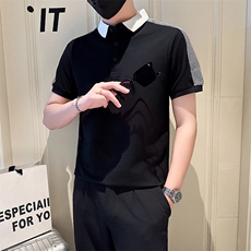 店主风社会小伙男士拼接翻领POLO衫男T恤上衣301A-1/PL110/P55，男装T恤，星座301A-1