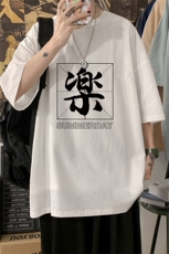 YT26197-P30亚麻短袖t恤男大码五分袖男宽松七分袖海报风，男装T恤，电商A040