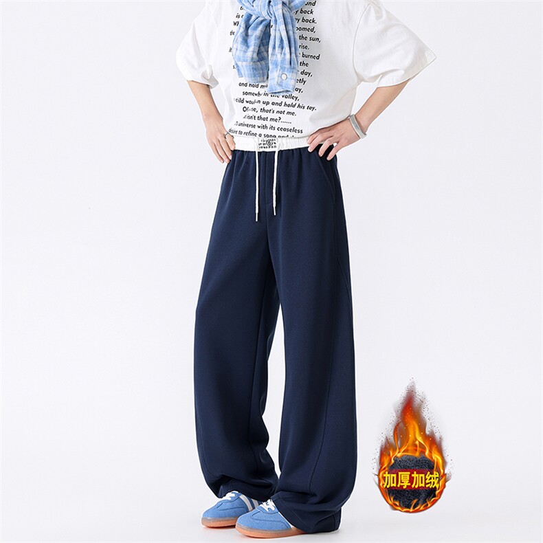 加绒休闲裤男冬季新款港风宽松华棉复合奥利绒阔腿裤JR58-P52，男装卫衣，星座214-3
