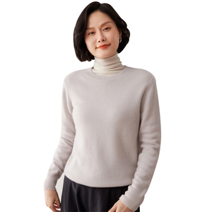 秋冬新款洋气时尚百搭显瘦女款圆领山羊绒衫图片