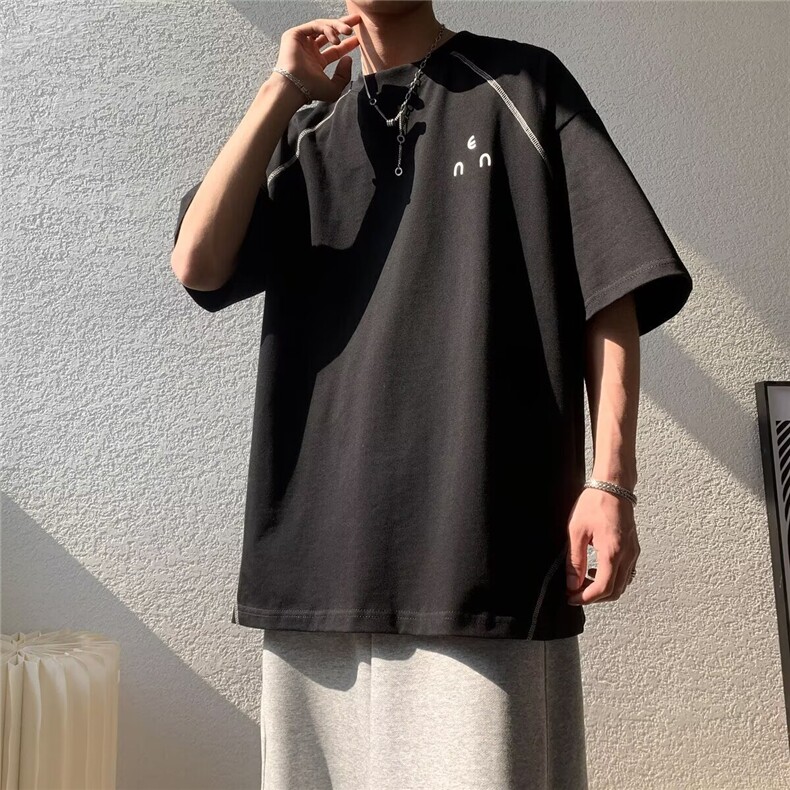夏季新款美式潮牌简约短袖t恤男宽松设计感上衣T188-P37,男装T恤,星座208-5