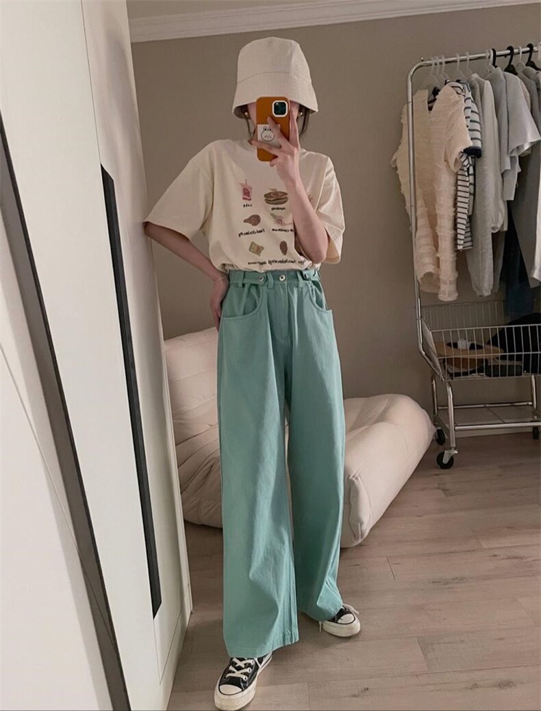 夏季新款现货，可调节韩色彩牛仔裤，女装牛仔裤，单井 Single Well