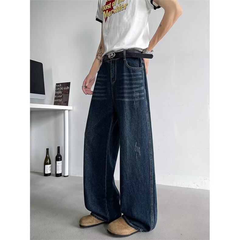 春秋新款高腰弯刀工装牛仔裤宽松显瘦直筒阔腿裤8892P45，男装牛仔裤，星座410-2