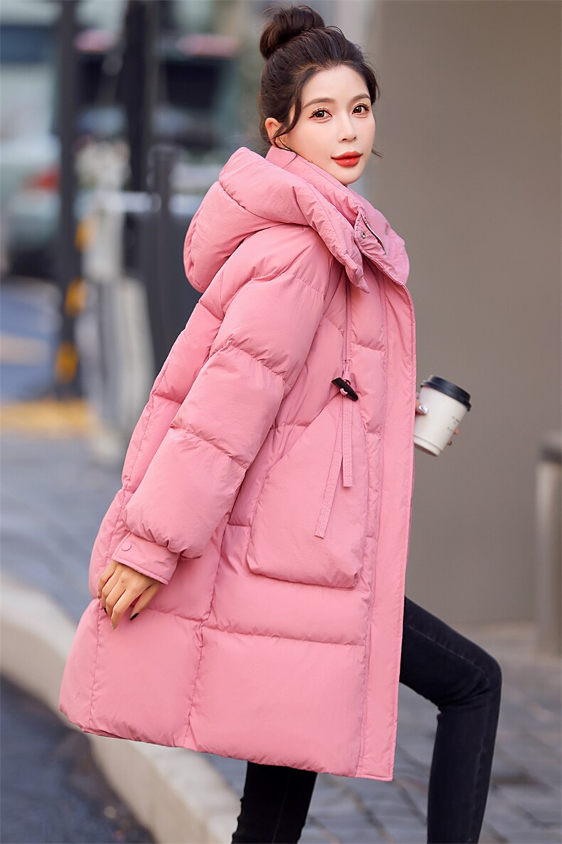 350g加厚中长款连帽白鸭绒羽绒服女2024年冬季新款防寒保暖外套潮,女装羽绒服,沐七七