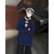 秋冬季新款彩虹高领毛衣潮牌慵懒风仿貂毛休闲针织衫，男装针织衫/毛衣，星座410-7