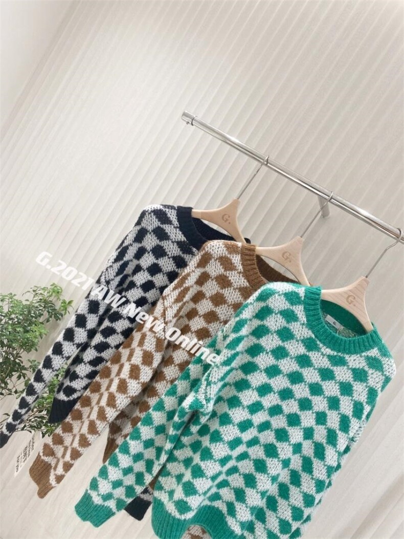 新款菱格针织毛衣均码，女装针织衫/毛衣，G