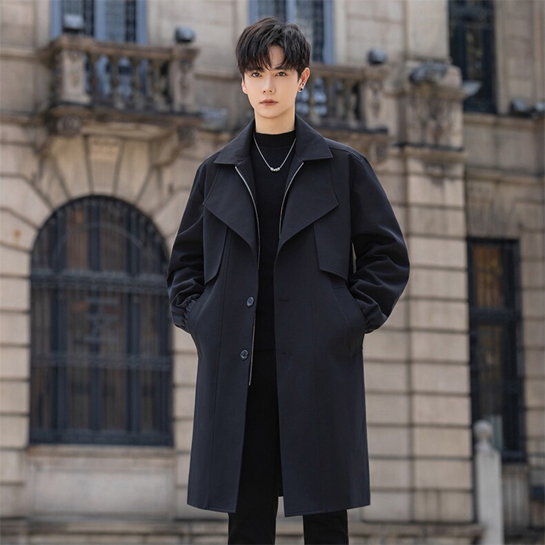 原创品质货风衣男中长款大衣男双层领假两件F2046P125控178外景C，男装风衣，星座401