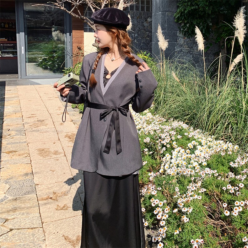 高级感叠穿西装套装裙女2025春季新款优雅气质吊带连衣裙三件套潮,女装套装/套裙,浙宝305