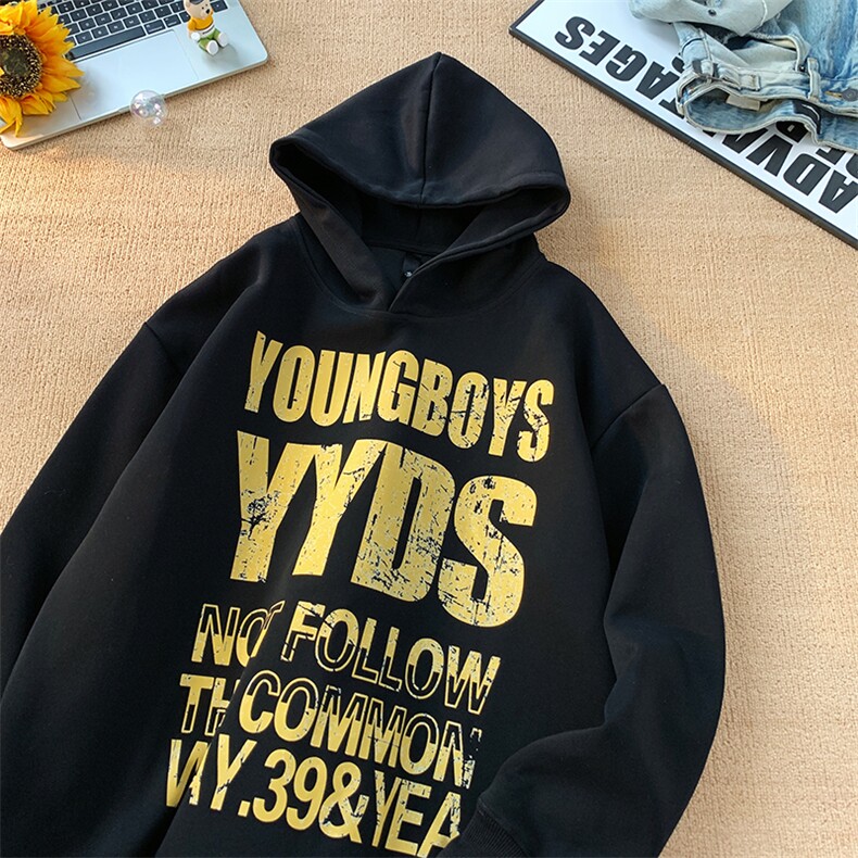美式复古斑驳字母连帽卫衣男女秋冬帽衫外套XZ225-3-WY09-P48控68,男装卫衣,星座225-3