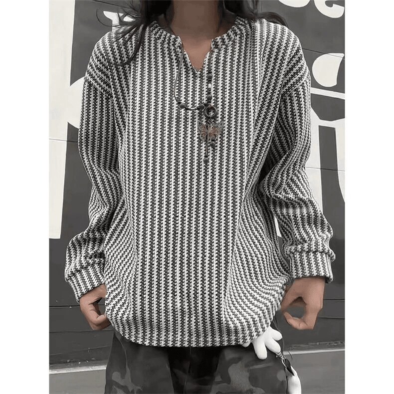 美式高街千鸟格子长袖T恤男女亨利V领英伦雅痞休闲宽松长袖打底衫，男装T恤，电商A443