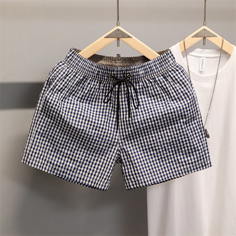 现货沙滩裤三分裤速干休闲运动裤格纹，女装休闲裤，电商A105