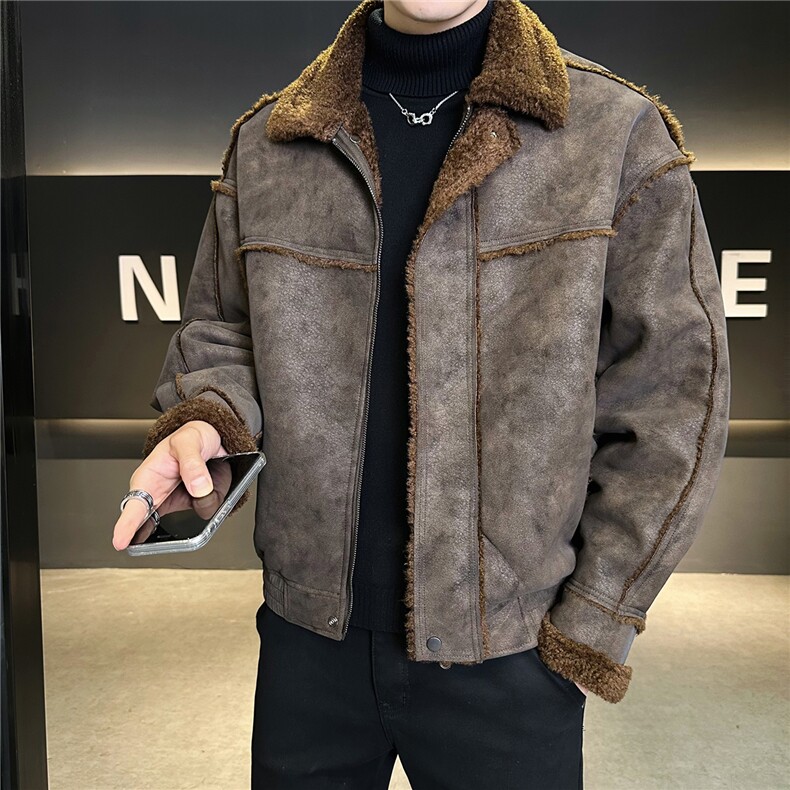 皮毛一体外套男冬季205新款加绒加厚棉服袄子皮夹克A313-987-P205,男装夹克,电商A313