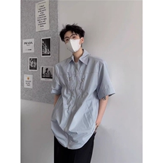 美式拉链衬衫男女夏季cleanfit痞帅半袖短袖高级设计工装外套衬衣，男装T恤，星座506A