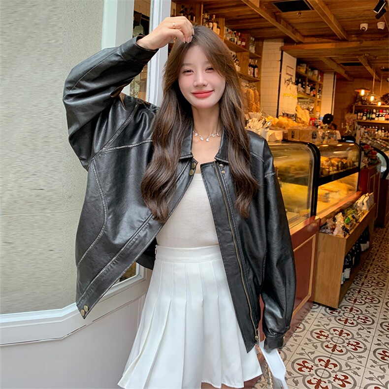 黑色高级感皮衣外套女2025年春秋新款韩版炸街复古小个子PU皮夹克图片