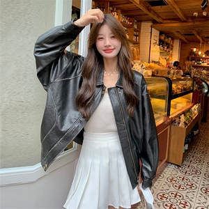 黑色高级感皮衣外套女2025年春秋新款韩版炸街复古小个子PU皮夹克图片