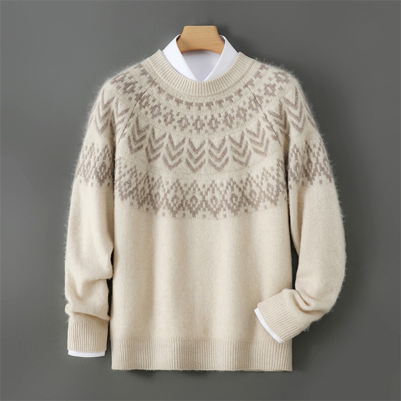 2025年秋季圆领套头长袖青春流行费尔岛男款，男装羊毛衫，暮绒羊羊绒