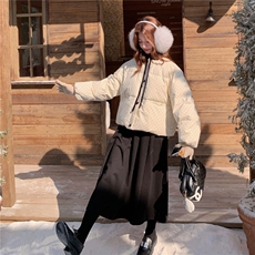 新款现货高转化千金风波点韩系休闲丝绒领带羽绒服8878-P245-K345，女装羽绒服，吉娜