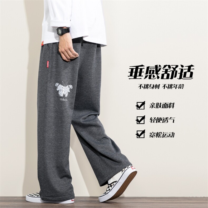 2021秋季新日系港风白墙大码男蝴蝶反光印花直筒休闲卫裤K2071P40,男装休闲裤,电商A001