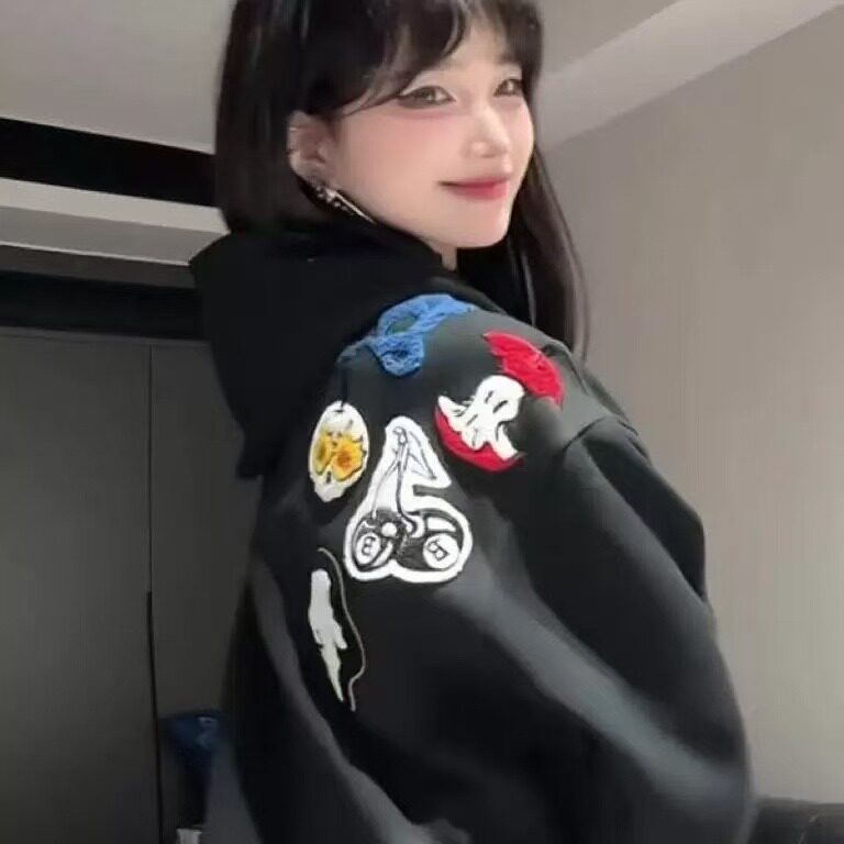 W10276-P55网图现货美式高街连帽重工毛巾绣卫衣设计感上衣潮流,男装卫衣,星座1608