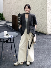 210-3278-P155-K228高级松弛感休闲条纹飘带西装外套2025年秋季，女装西装，韩蜜菓