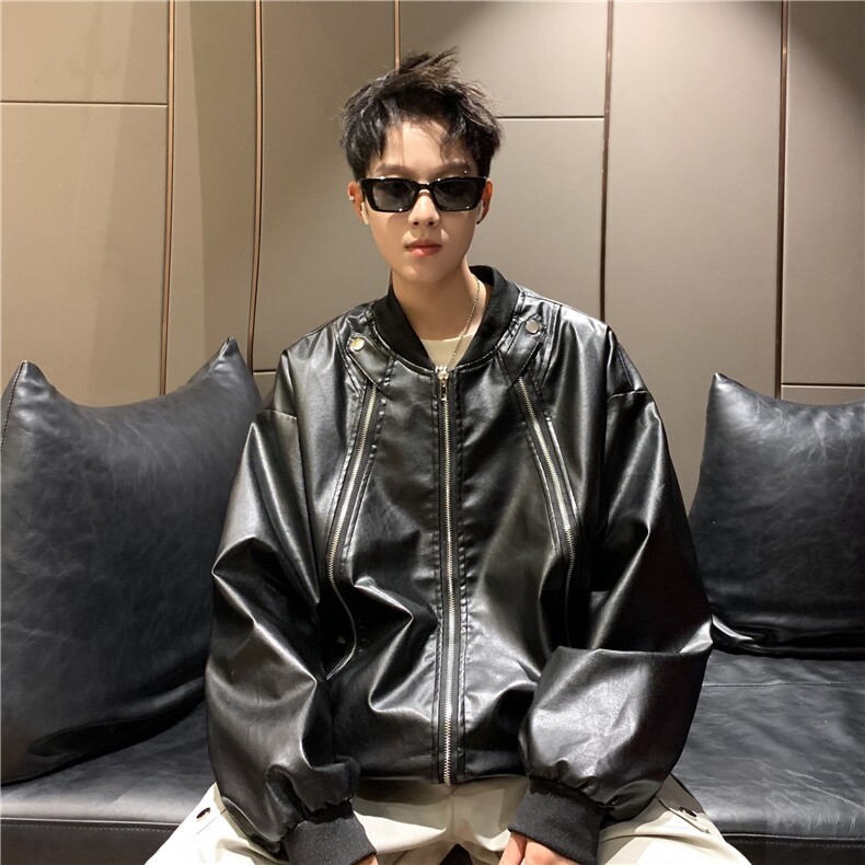 【有货】DJK8898-P82解构重工皮衣夹克男春秋季宽松短款机车服图片