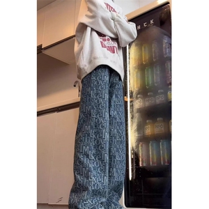 现货! 港风新款2025潮流百搭直筒宽松大码牛仔裤松紧腰NZ6182-P40图片