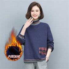 长期现货，女士卫衣冬加绒款款宽松时尚减龄妈妈长袖半高领上衣潮，女装卫衣/绒衫，涵誉