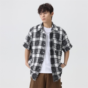 盐系男友风衬衫男小香风外套短袖上衣流苏格子衬衣夏季C2085-P45图片