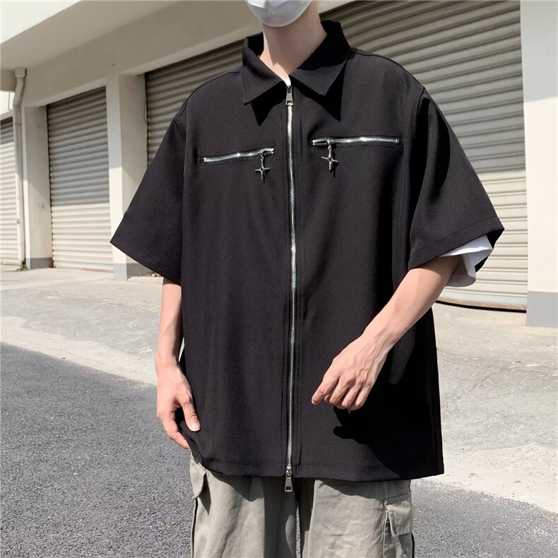慵懒夏季ins潮流日常标准新款潮青春流行男百搭文艺衬衫五分袖图片