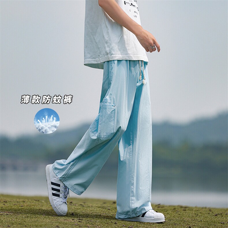 天蓝色cityboy裤子男款春秋季宽松直筒工装裤拖地阔腿休闲防蚊裤图片